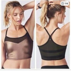 Fabletics Copper and Black Mesh Midi Crop Top